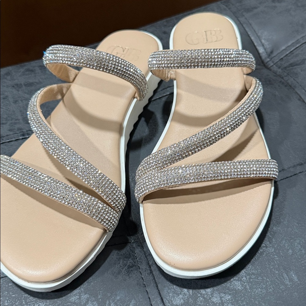Beige Sandals with Rhinestone Straps